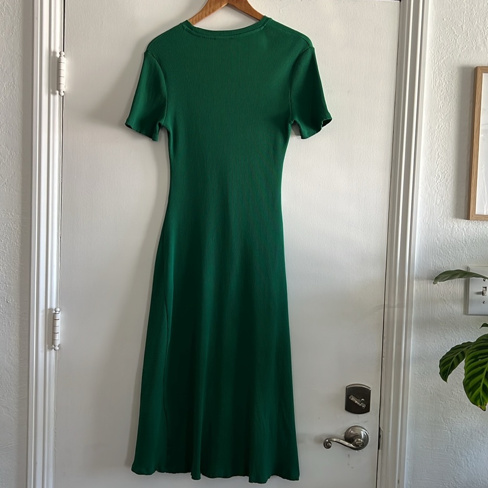 ZARA Green Dress with side Ruching XL - Picture 5 of 11